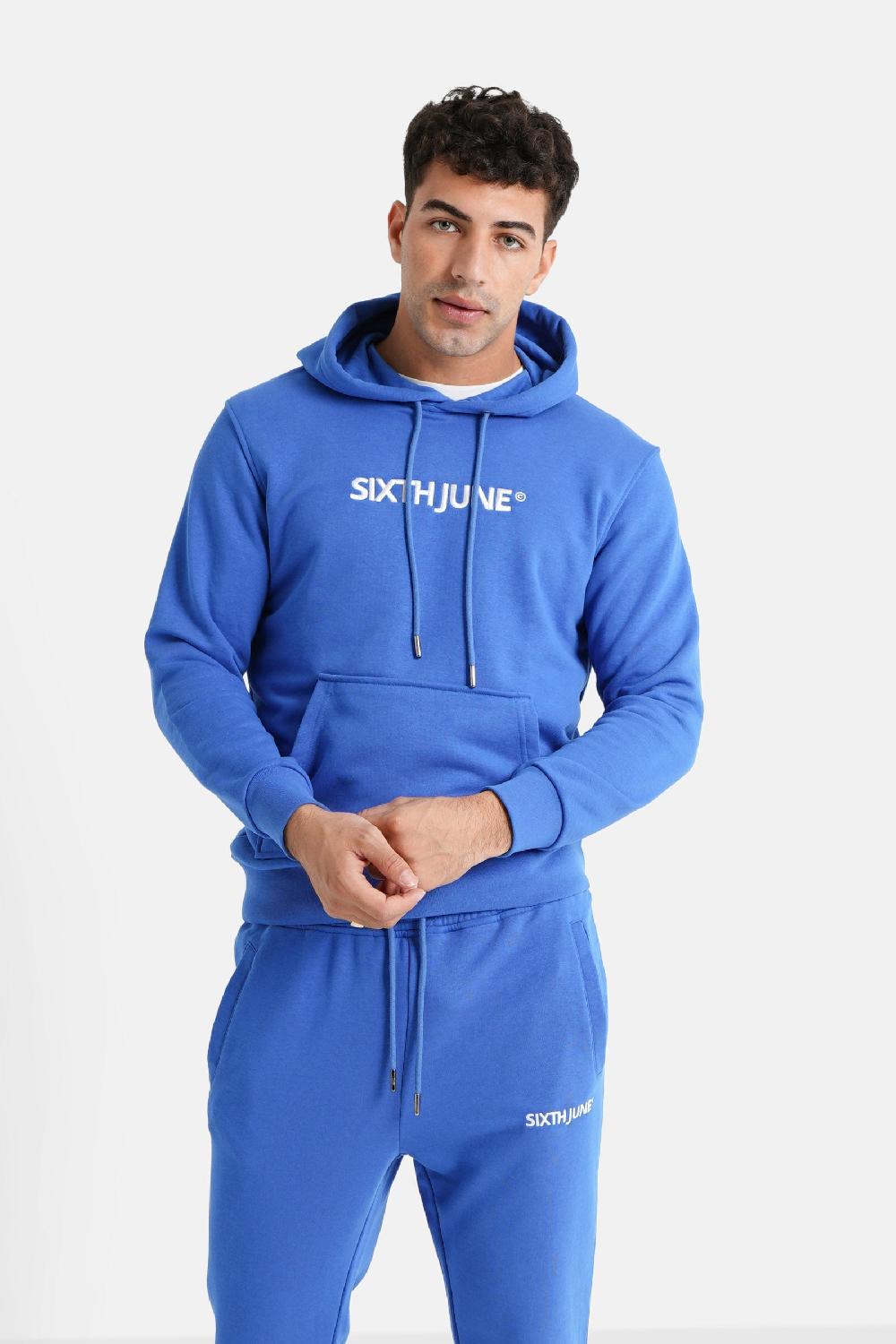 sixth june Sweatshirt capuche logo brodé Bleu foncé