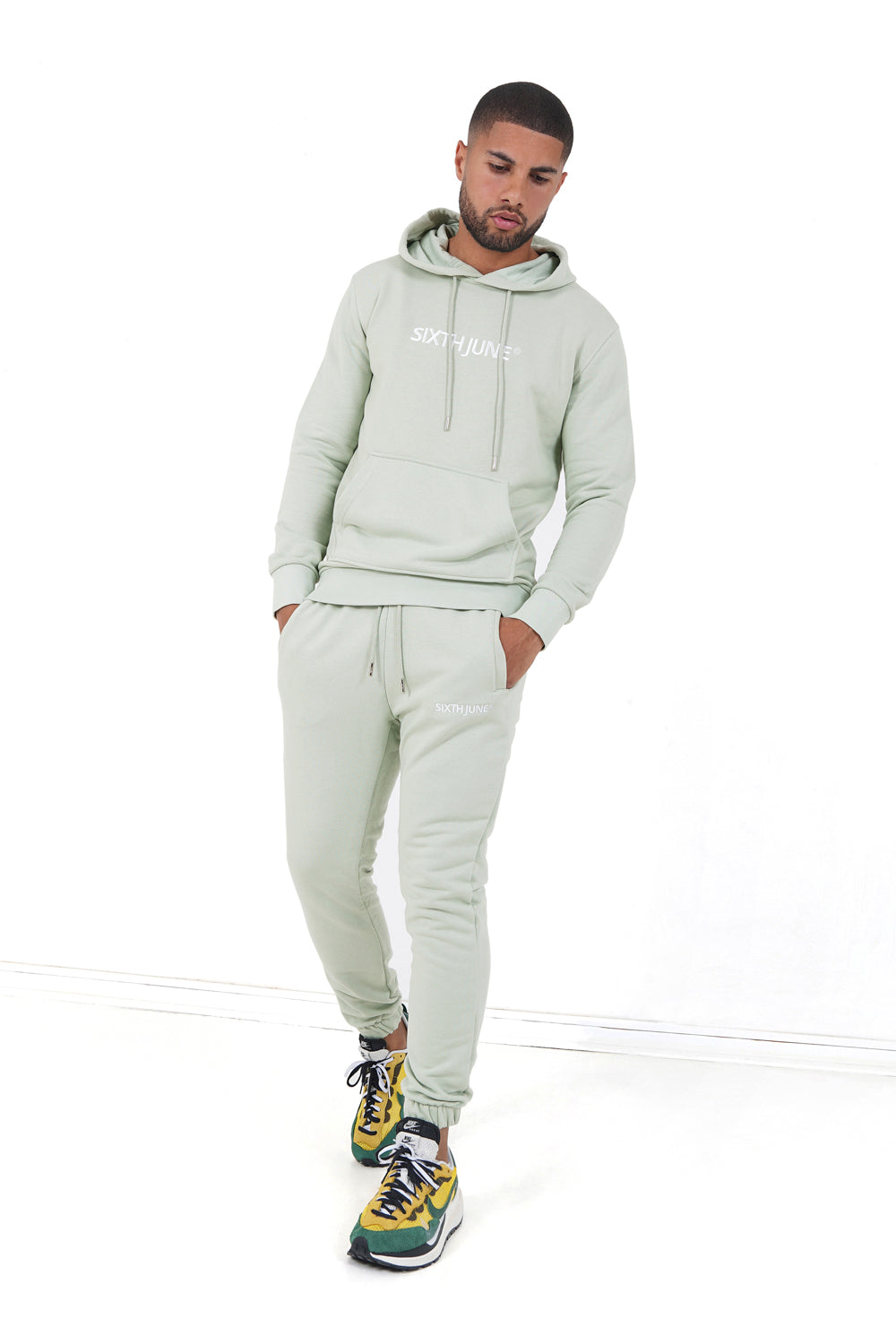 Sixth June Sweatshirt Capuche Logo Brodé Vert Clair