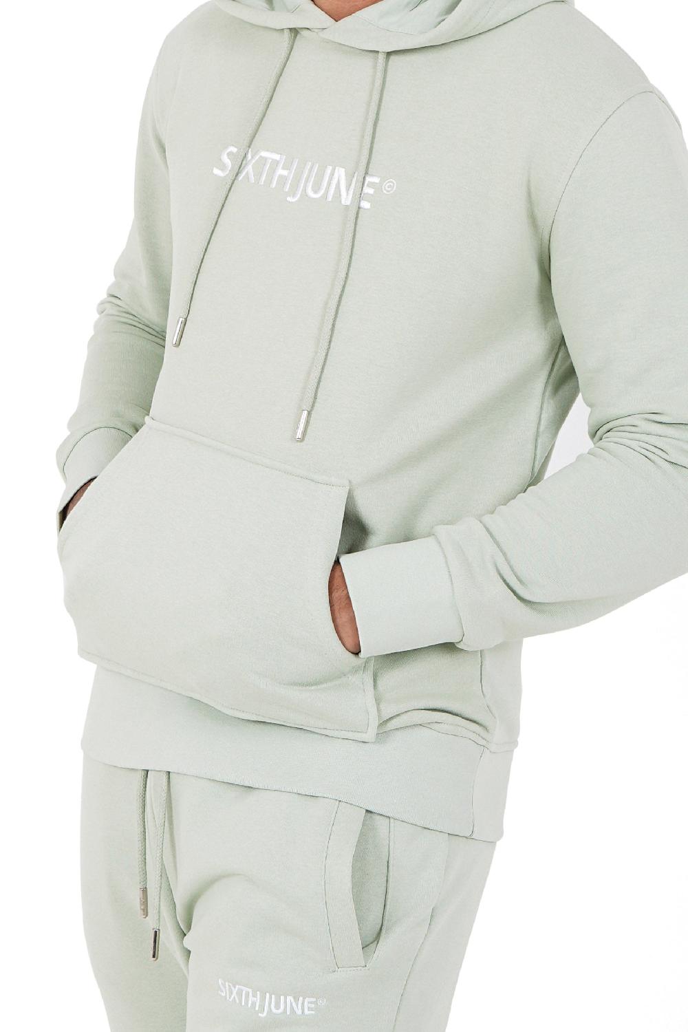 Sixth June Sweatshirt Capuche Logo Brodé Vert Clair