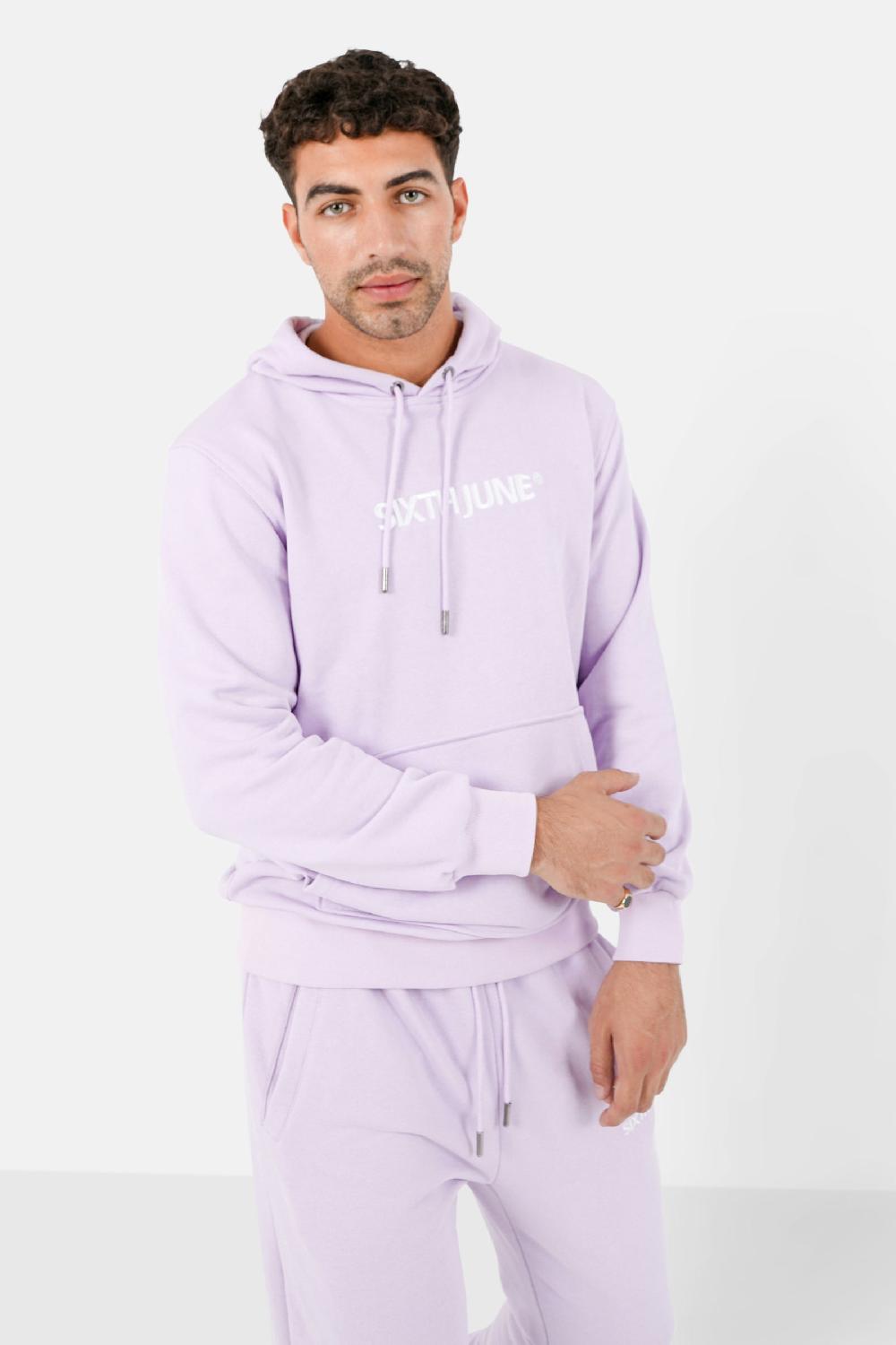 sixth june Sweatshirt capuche logo brodé Violet clair