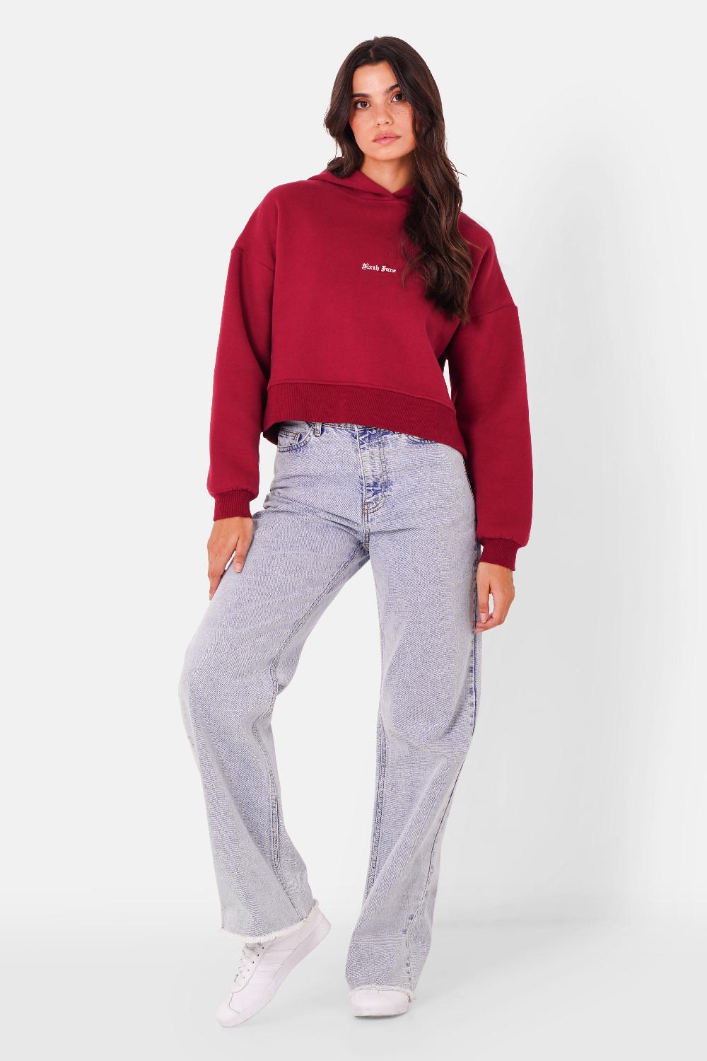 Sixth June Sweatshirt Capuche Logo Gothique Rouge Bordeaux