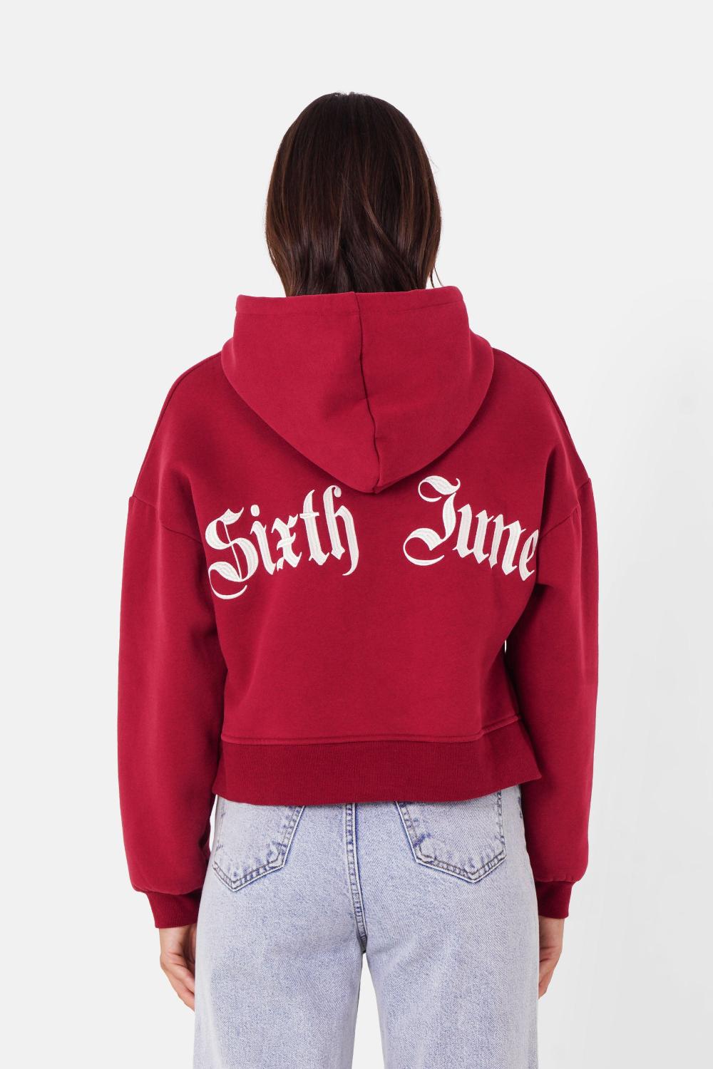 sixth june Sweatshirt capuche logo gothique Rouge bordeaux