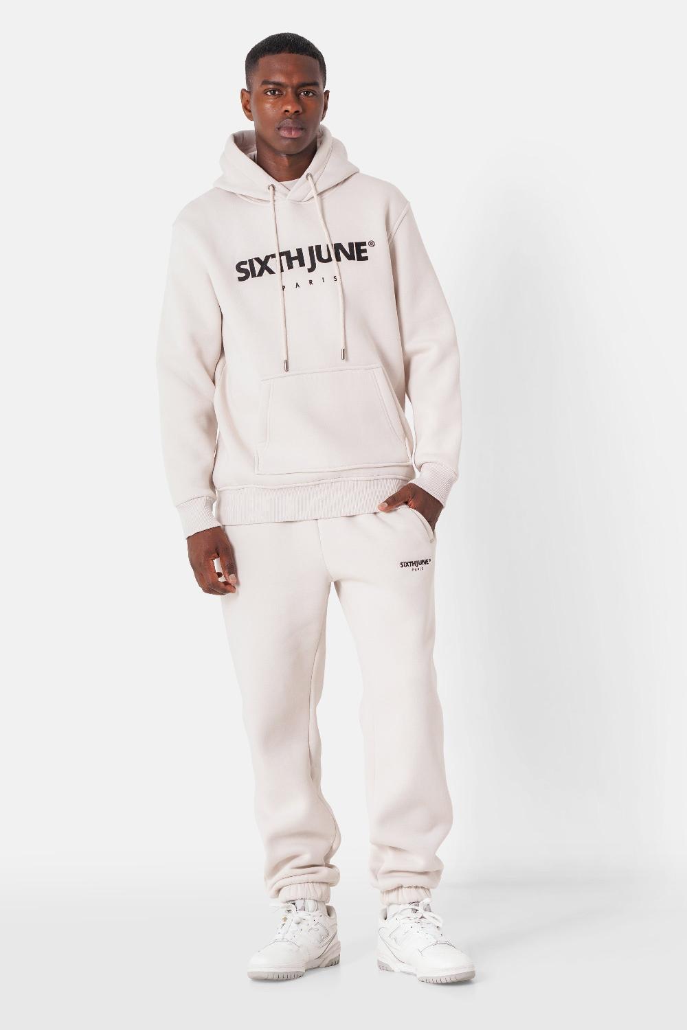 Sixth June Sweatshirt Capuche Molletonné Logo Beige