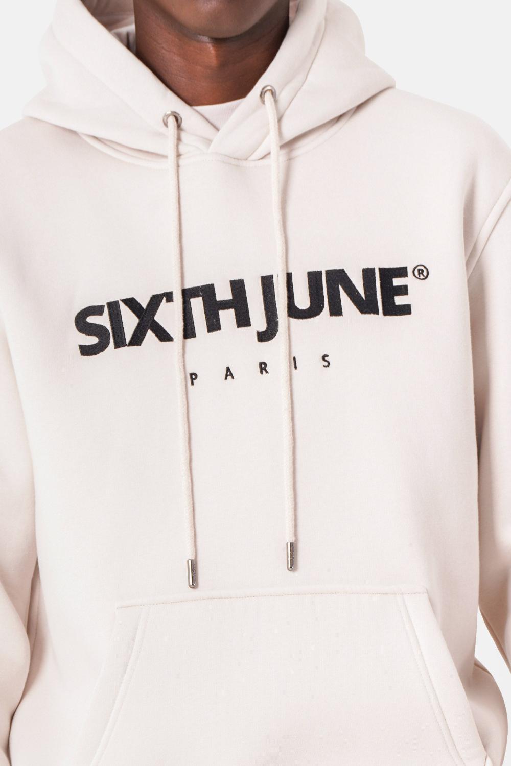 Sixth June Sweatshirt Capuche Molletonné Logo Beige