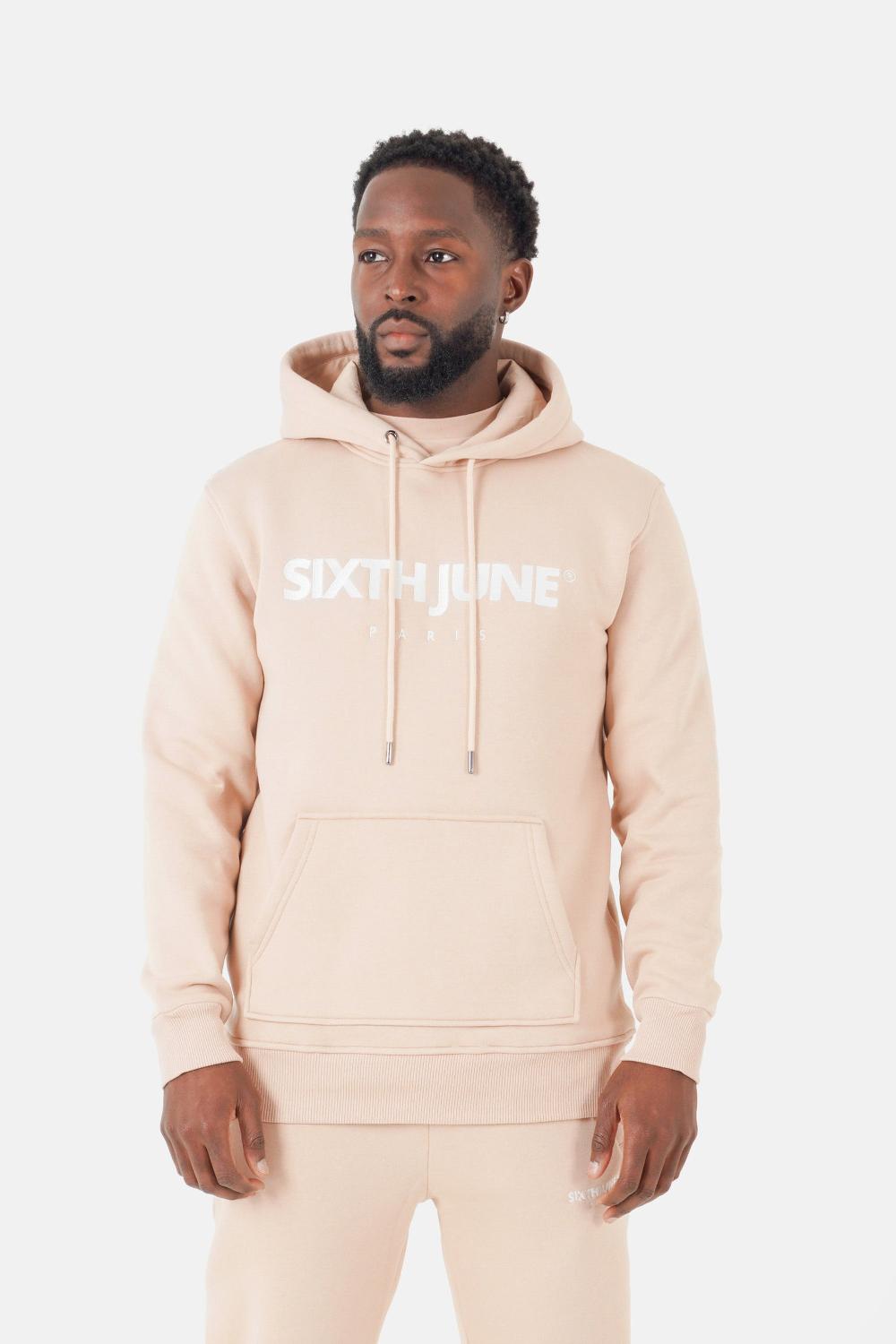 sixth june Sweatshirt capuche molletonné logo Beige