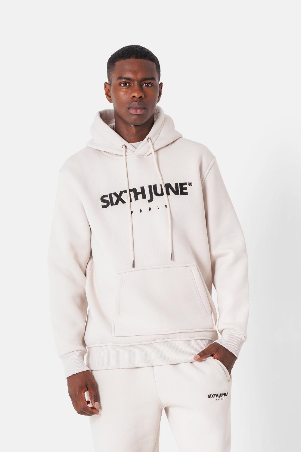 sixth june Sweatshirt capuche molletonné logo Beige