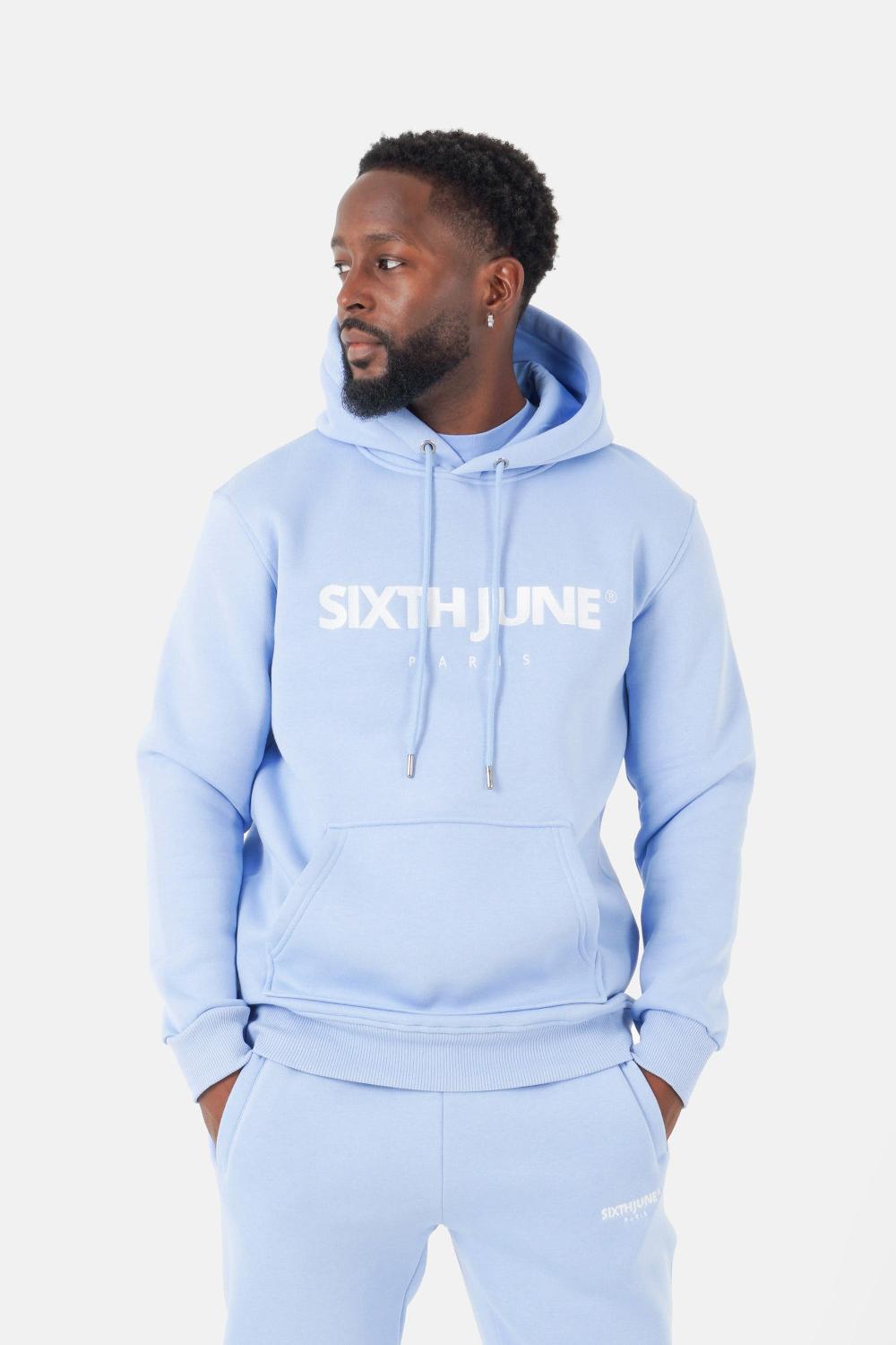sixth june Sweatshirt capuche molletonné logo Bleu clair