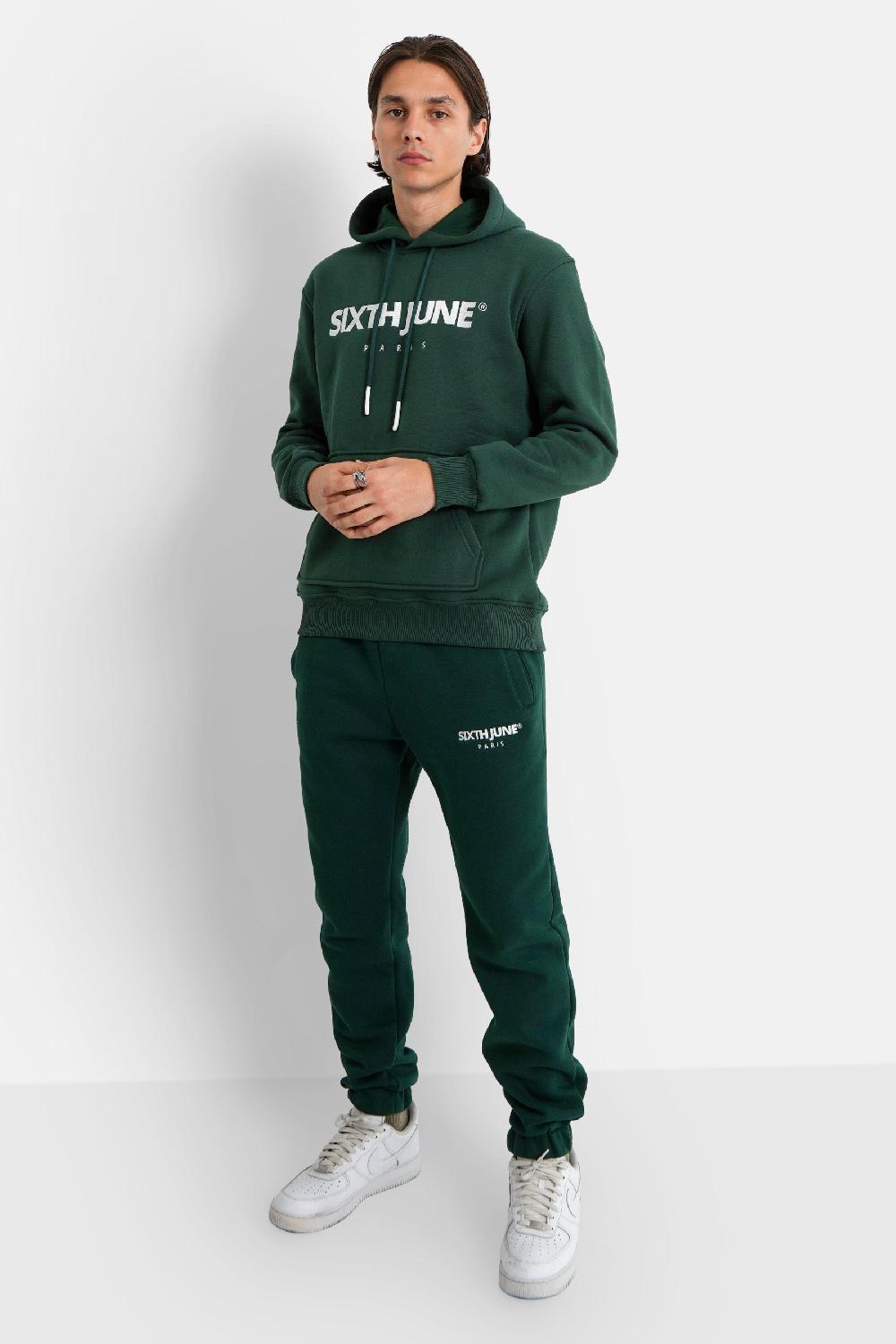 Sixth June Sweatshirt Capuche Molletonné Logo Vert Foncé