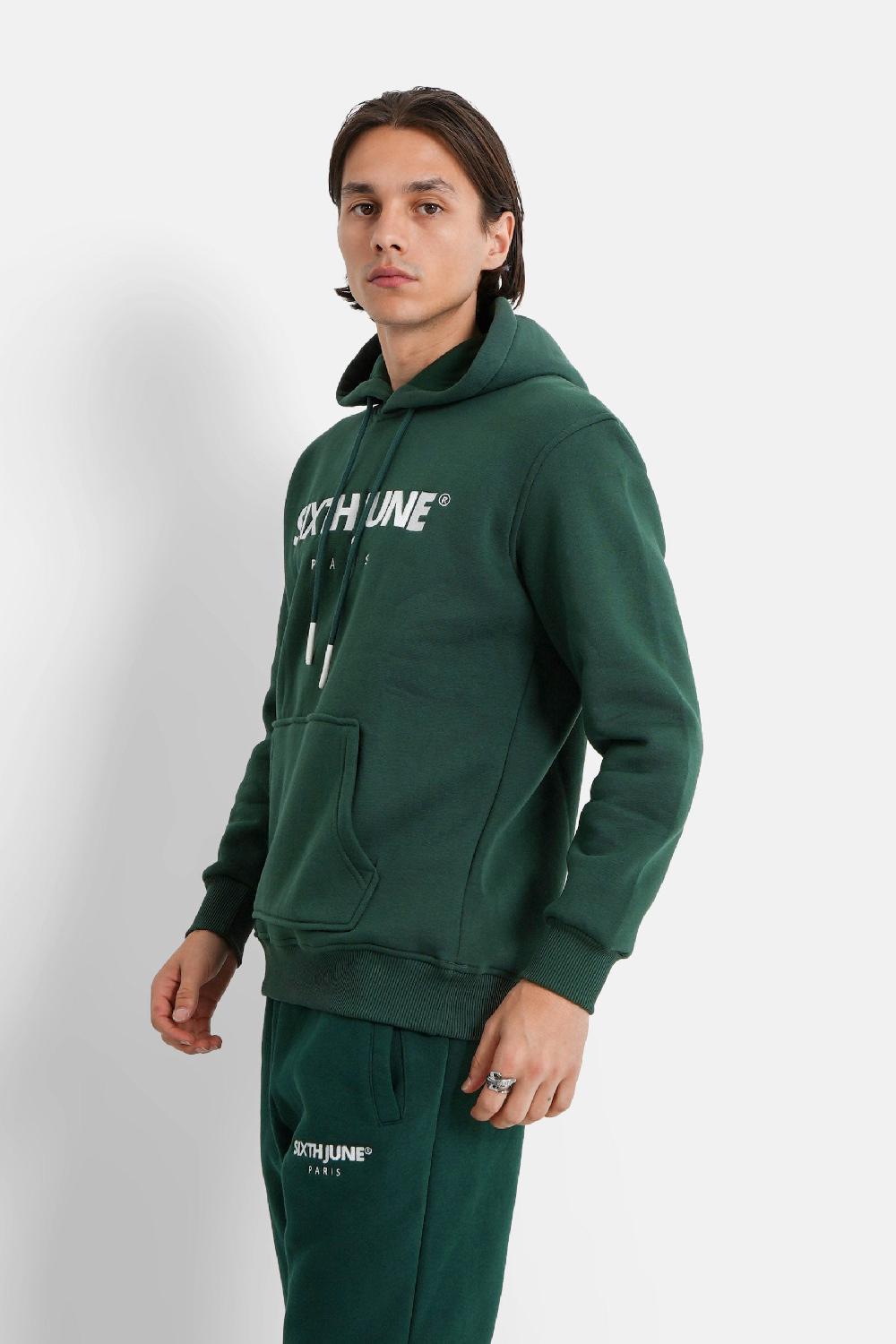 Sixth June Sweatshirt Capuche Molletonné Logo Vert Foncé