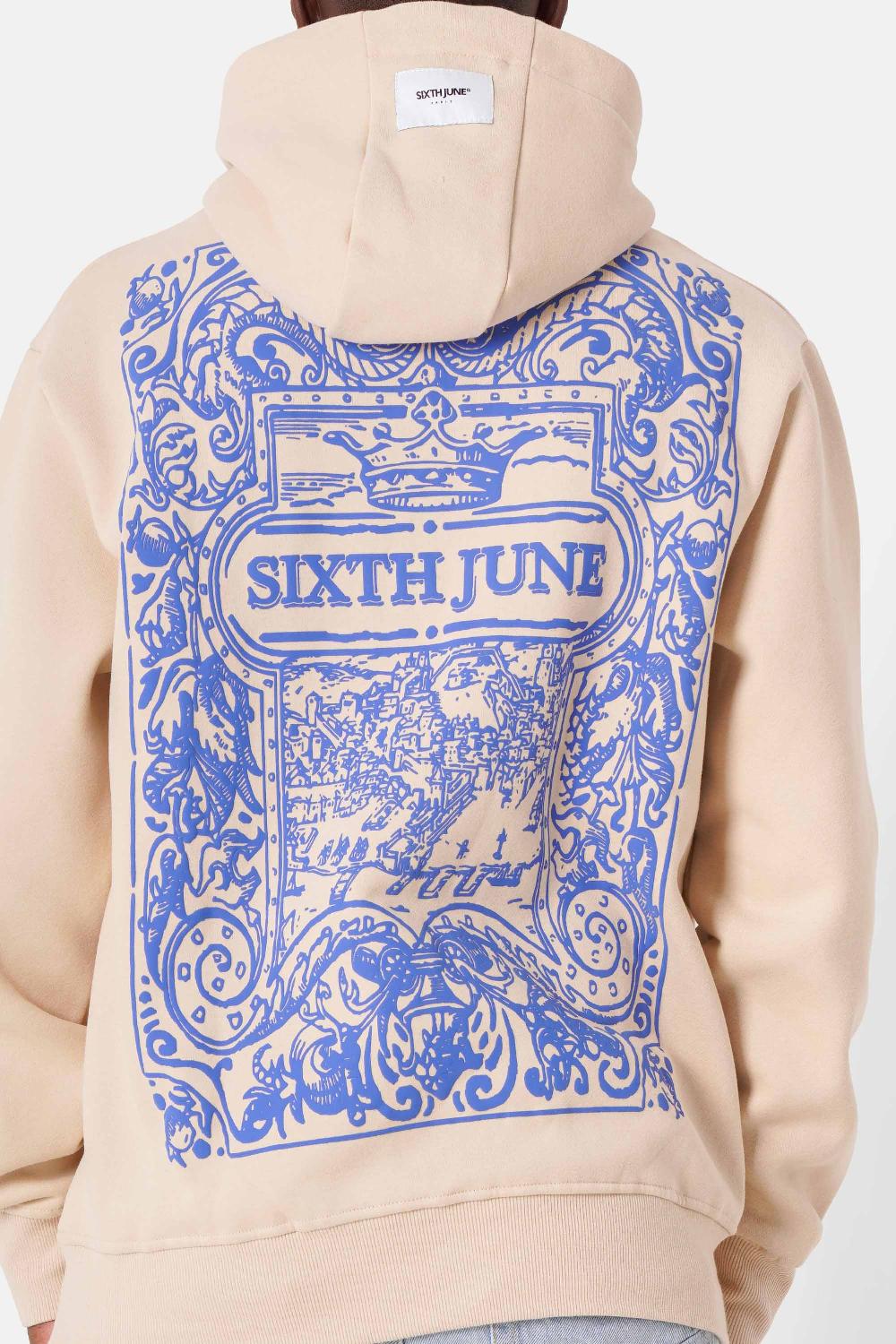 Sixth June Sweatshirt Capuche Motifs Azulejos Beige