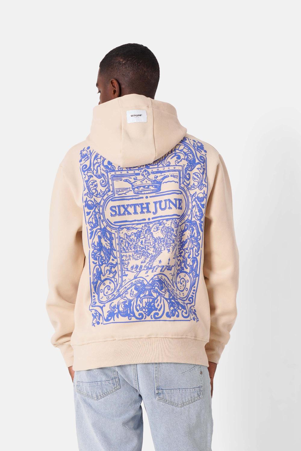 sixth june Sweatshirt capuche motifs azulejos Beige