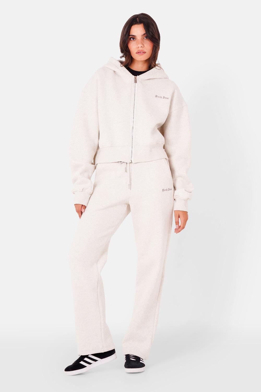 Sixth June Sweatshirt Logo Brodé Gotique Gris Clair