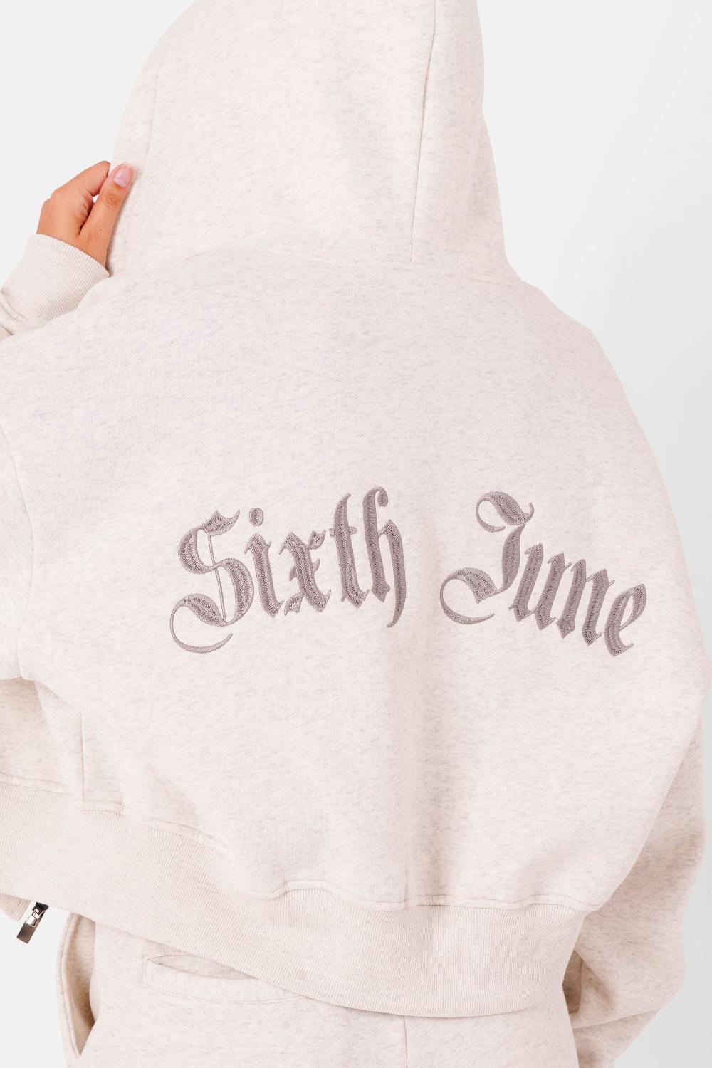 Sixth June Sweatshirt Logo Brodé Gotique Gris Clair