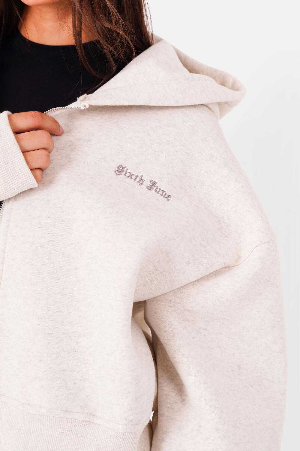 Sixth June Sweatshirt Logo Brodé Gotique Gris Clair