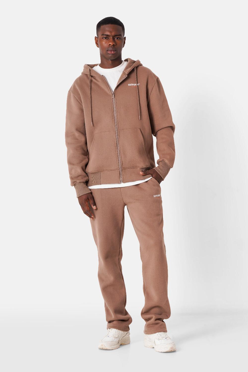 Sixth June Sweatshirt Zip Capuche Broderie Beige Foncé