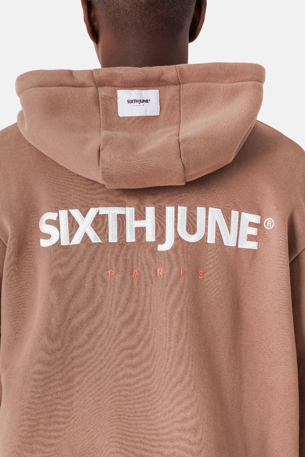 Sixth June Sweatshirt Zip Capuche Broderie Beige Foncé