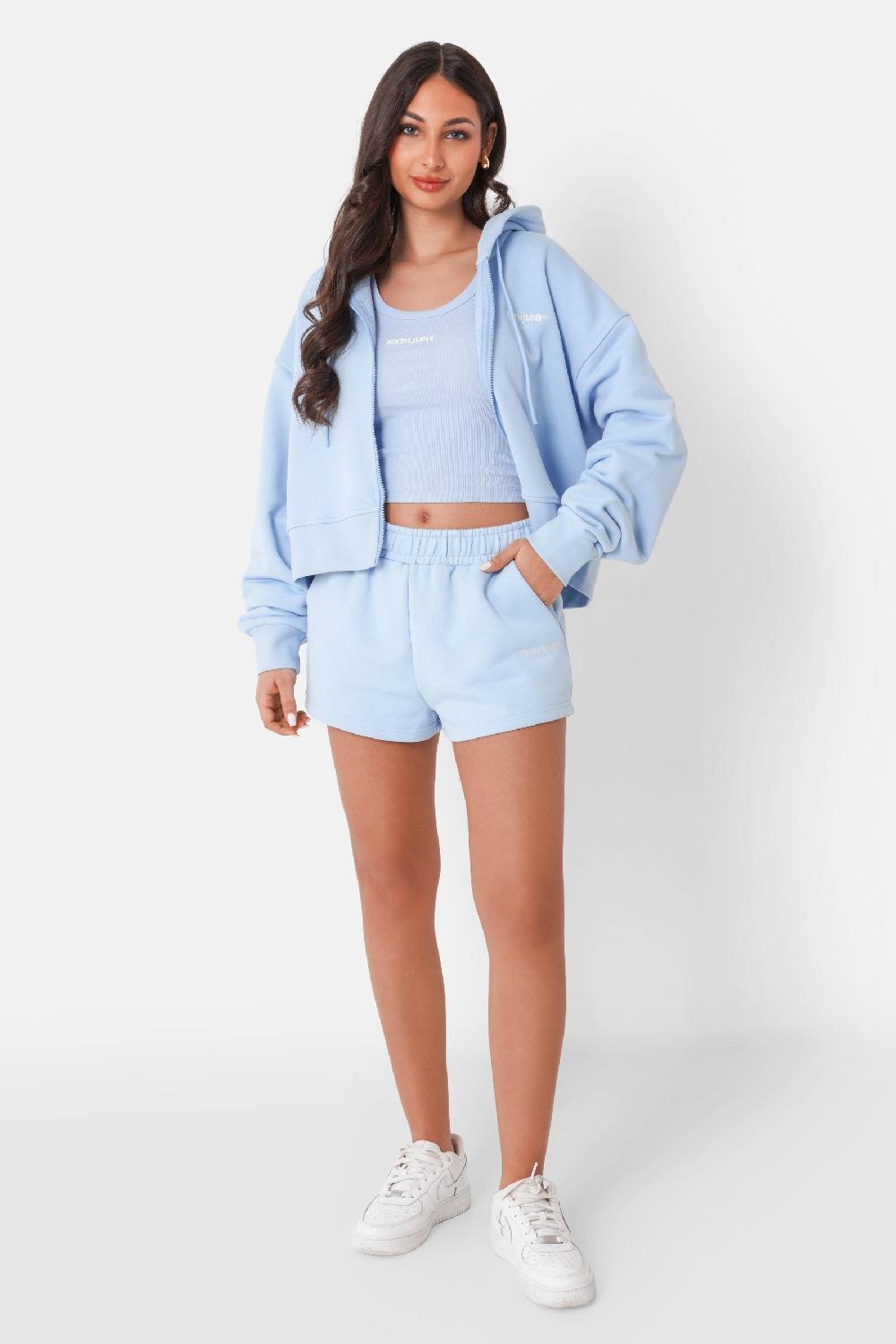 Sixth June Sweatshirt Zippé Décontractée Capuche Bleu Clair