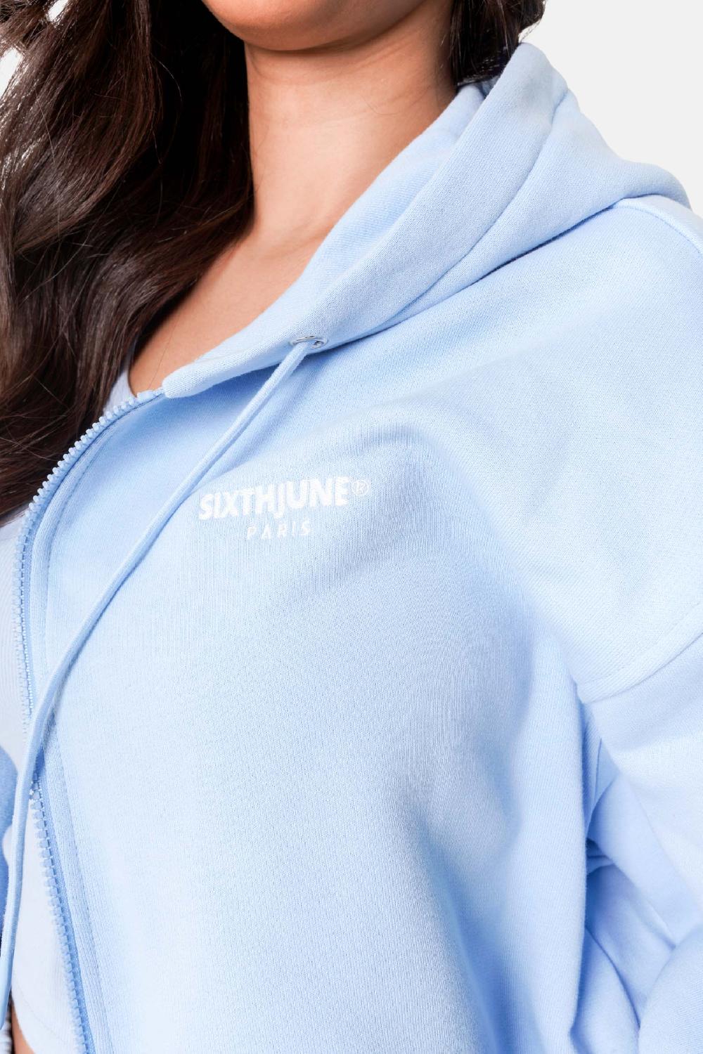 Sixth June Sweatshirt Zippé Décontractée Capuche Bleu Clair