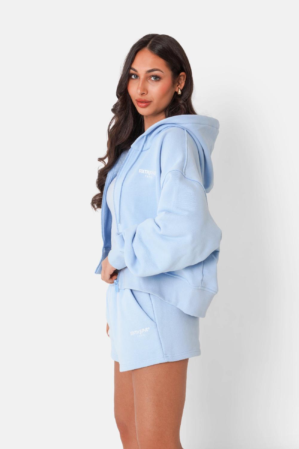 Sixth June Sweatshirt Zippé Décontractée Capuche Bleu Clair