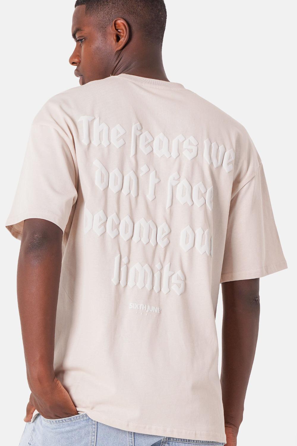 Sixth June T-shirt Imprimé Gothique Logo Beige Clair