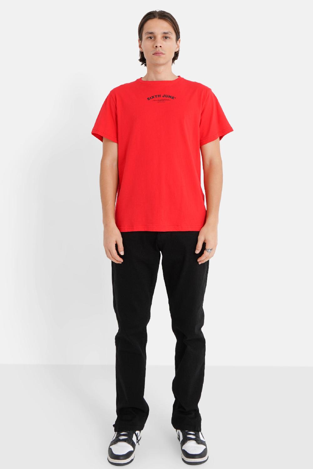 Sixth June T-shirt Logo Incurvé Avant Arrière Rouge