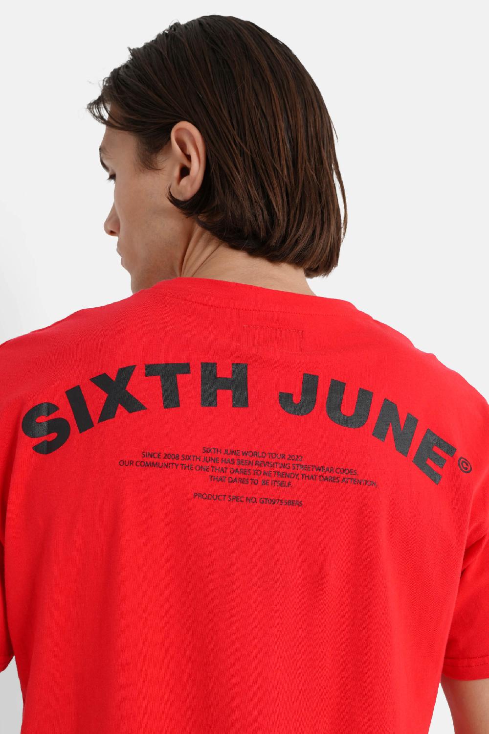 Sixth June T-shirt Logo Incurvé Avant Arrière Rouge