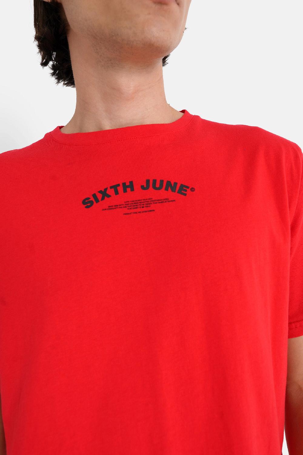 Sixth June T-shirt Logo Incurvé Avant Arrière Rouge