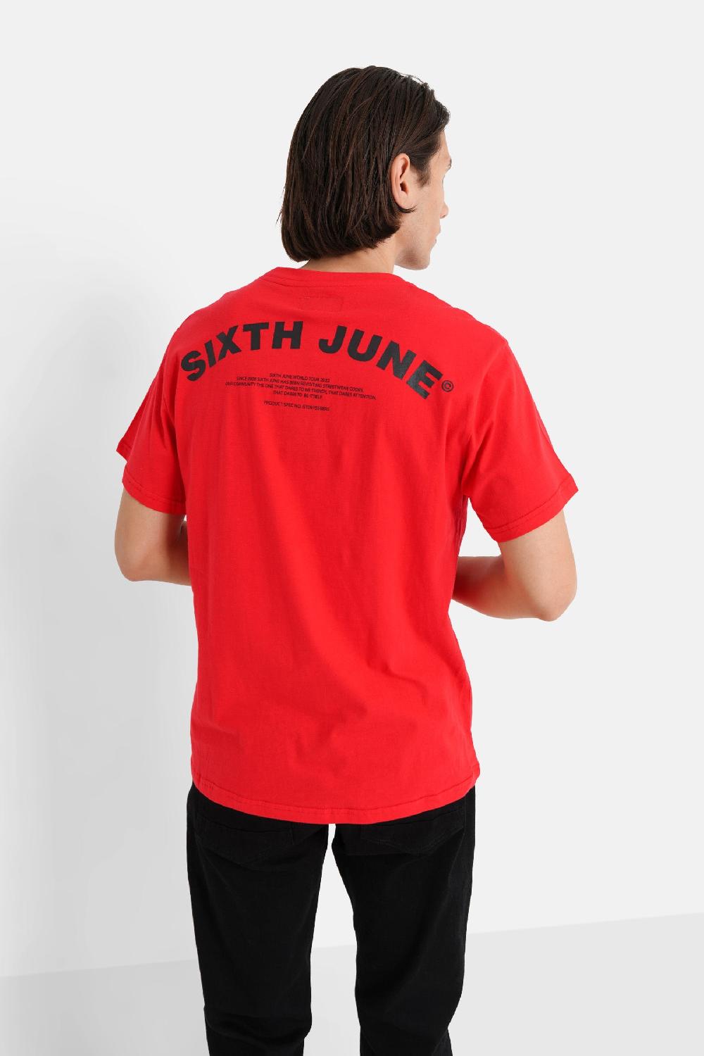 sixth june T-shirt logo incurvé avant arrière Rouge