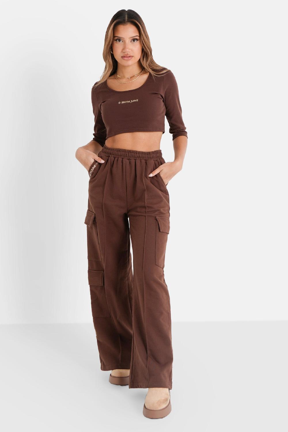 Sixth June Top Court Logo Printé Manches 3/4 Marron