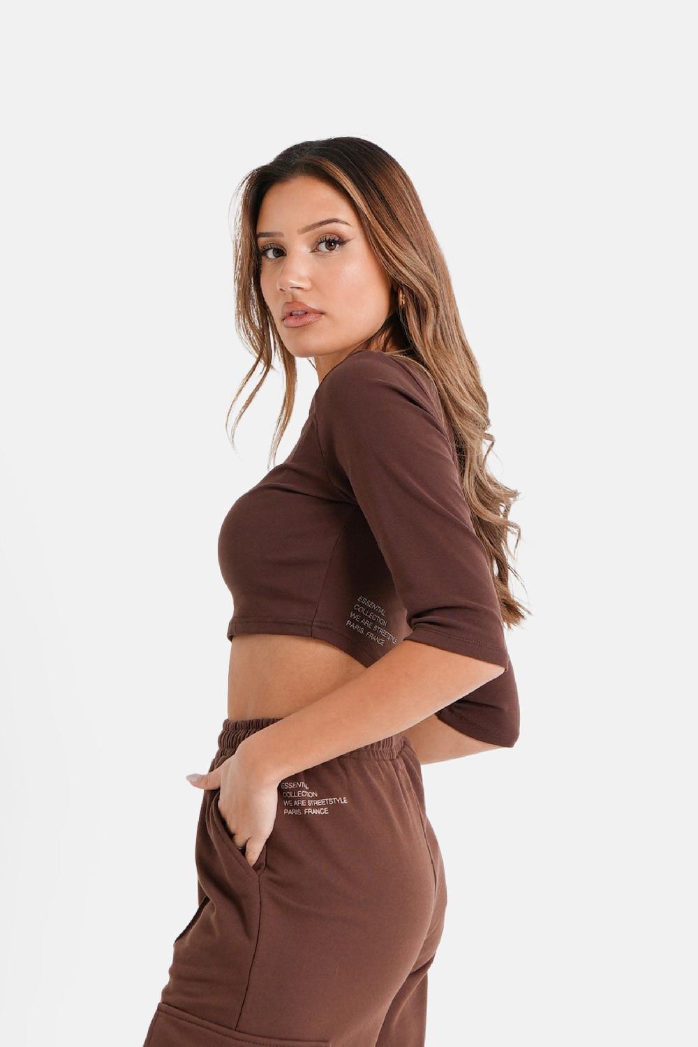 Sixth June Top Court Logo Printé Manches 3/4 Marron