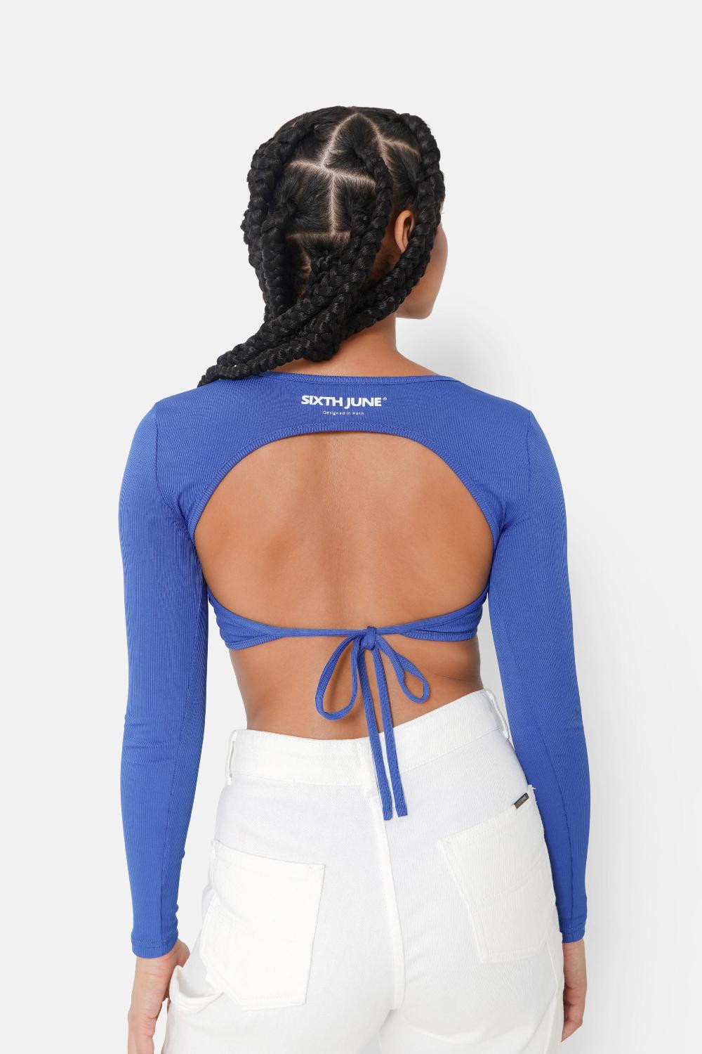 sixth june Top manches longues ouverture dos Bleu foncé