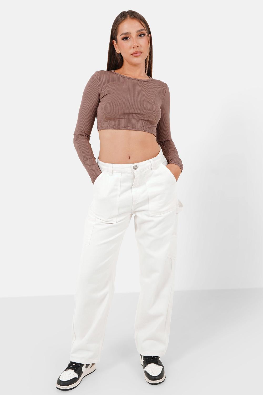 Sixth June Top Manches Longues Ouverture Dos Marron