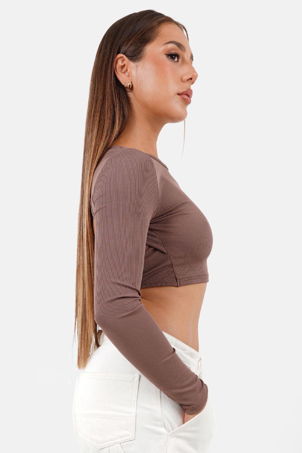 Sixth June Top Manches Longues Ouverture Dos Marron