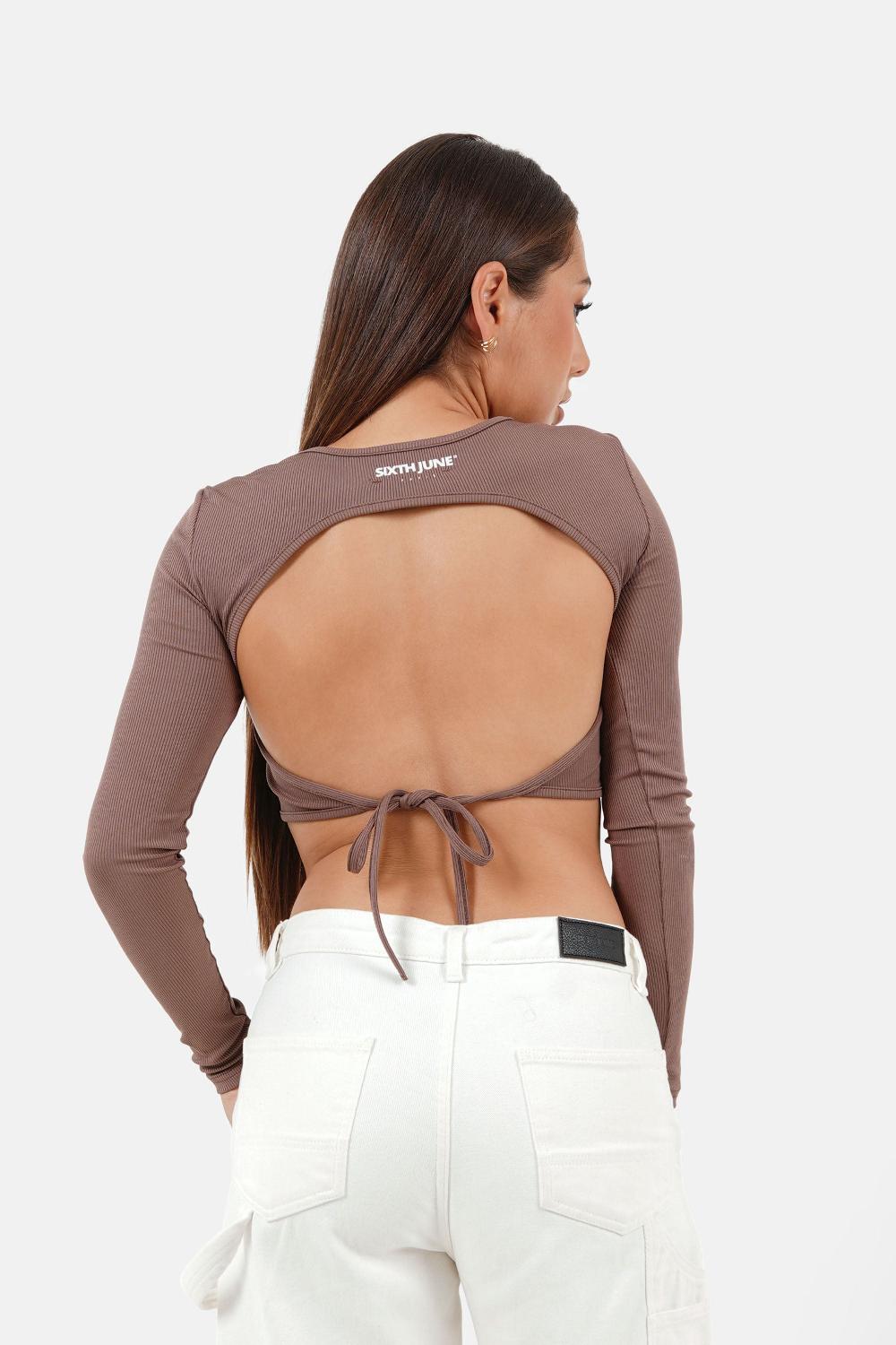 sixth june Top manches longues ouverture dos Marron