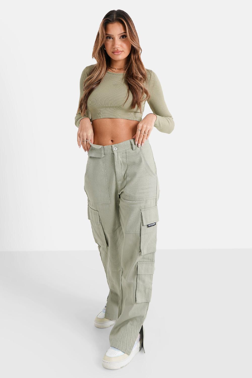 Sixth June Top Manches Longues Ouverture Dos Vert Kaki