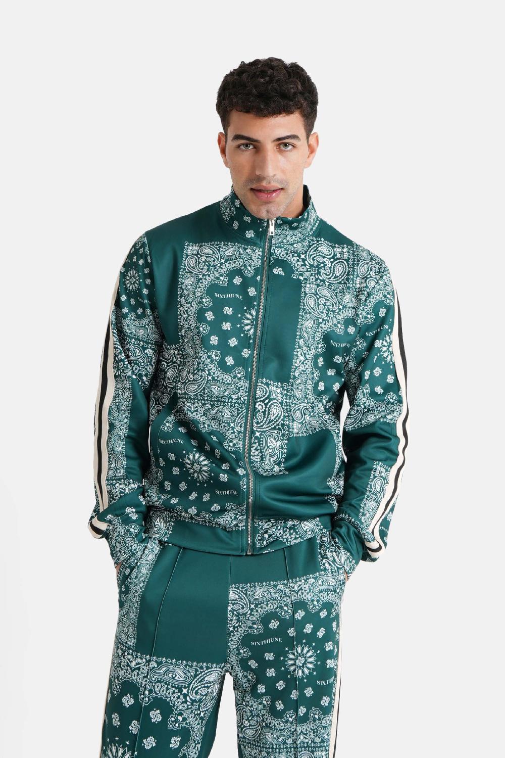 sixth june Veste survêtement zippé bandana Vert foncé