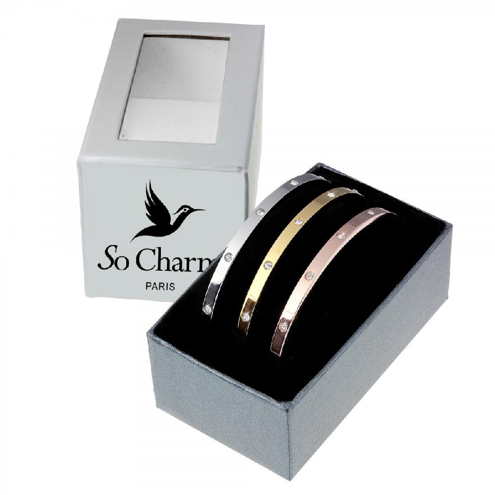 So Charm 3 Bracelets En Acier Inoxydable SoCharm Ornés De Cristaux Scintillants