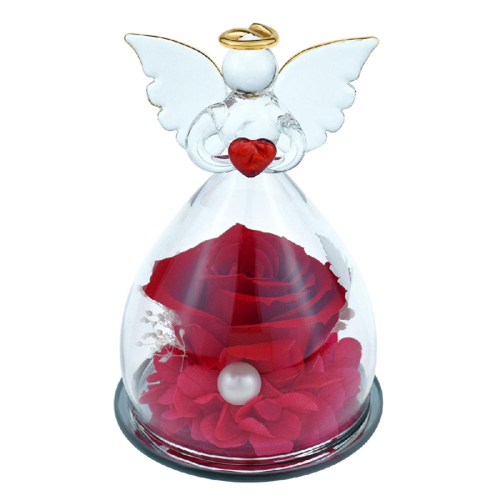 so charm Ange en cristal et sa rose éternelle - stabilisée