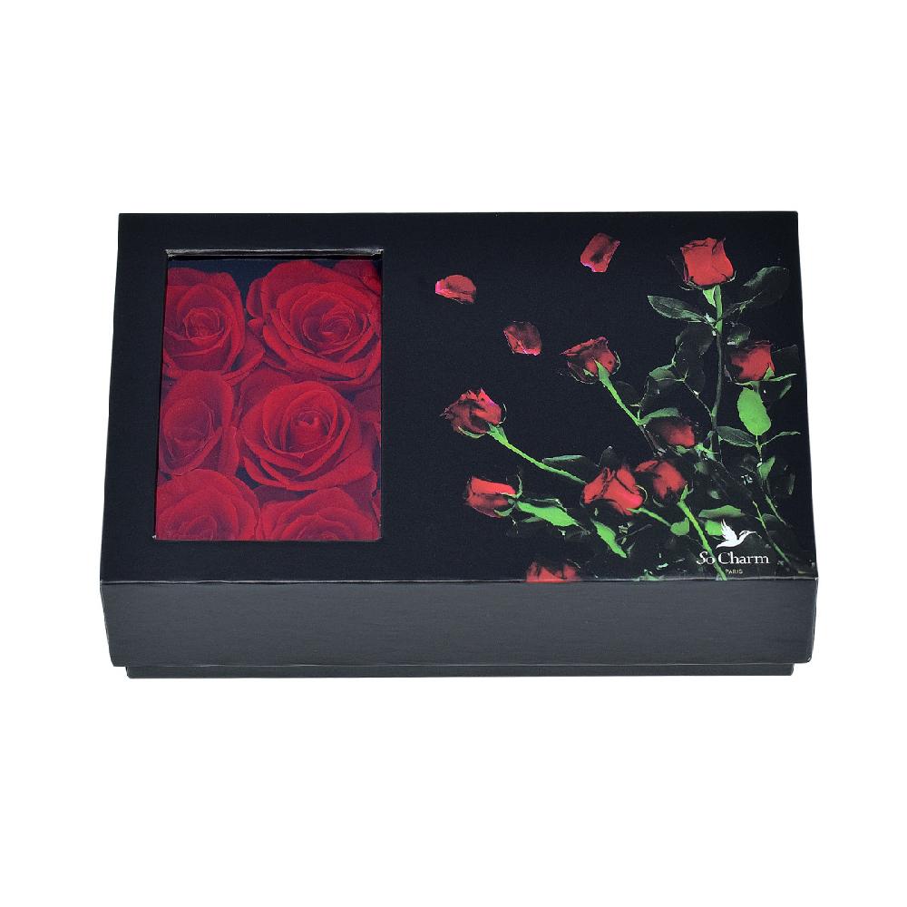 So Charm Boite à Bijou Décorée De 6 Roses éternelles Rouges Et Son Collier