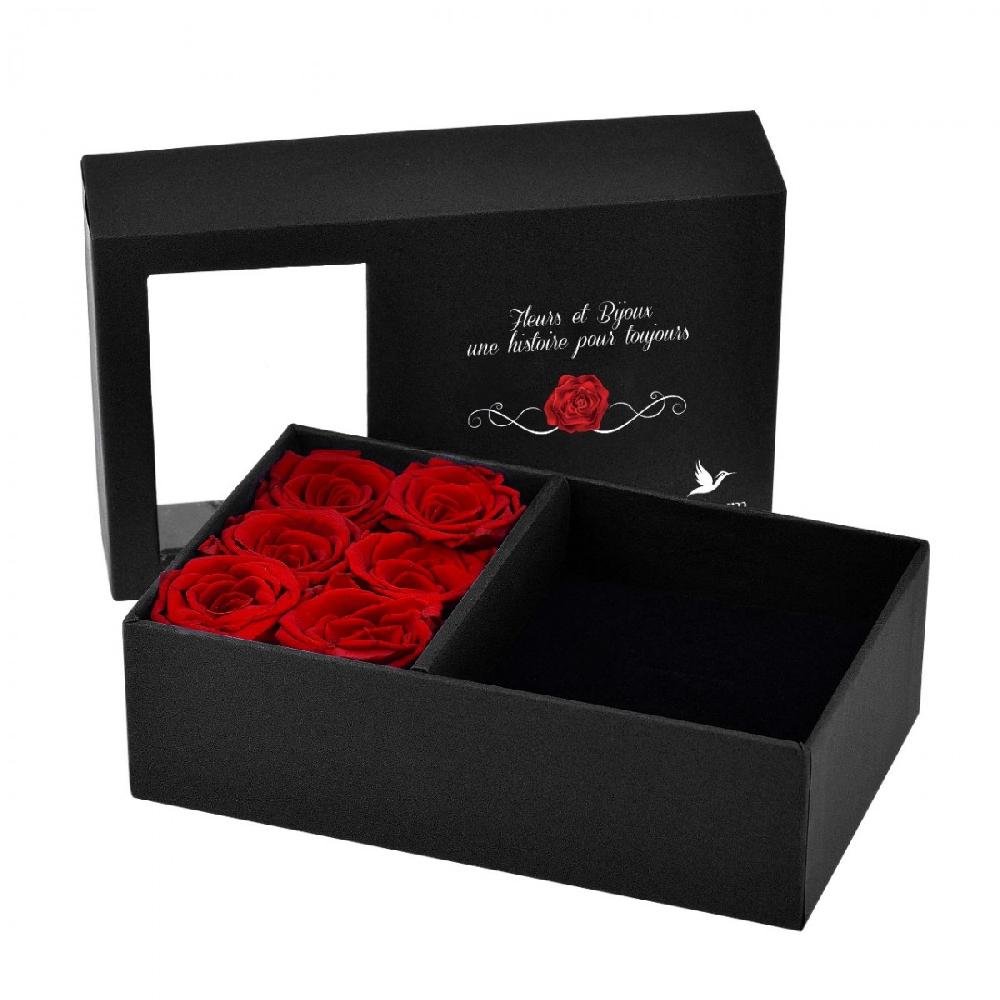 So Charm Boite à Bijou Décorée De 6 Roses éternelles Rouges Et Son Collier Argenté