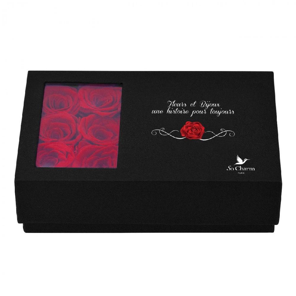 So Charm Boite à Bijou Décorée De 6 Roses éternelles Rouges Et Son Collier Doré