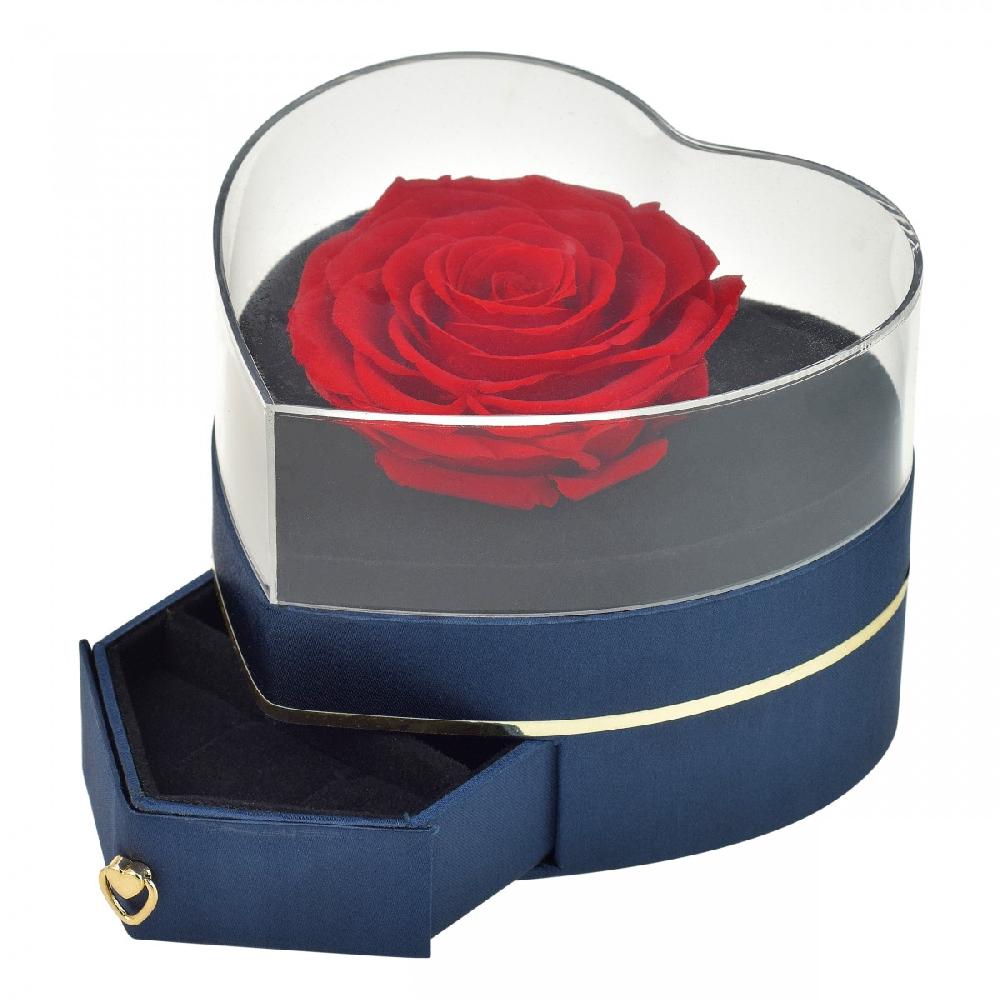 so charm Boite à bijoux coeur décorée d'une rose éternelle - stabilisée rouge