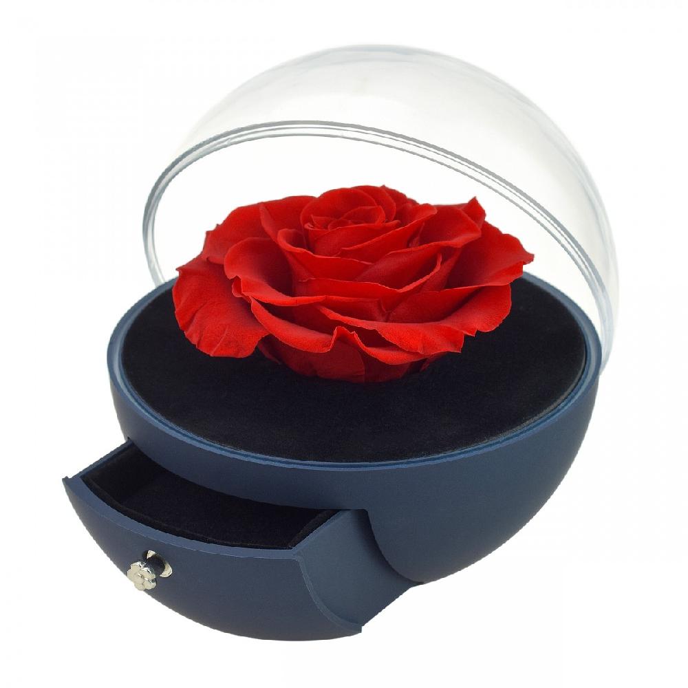 So Charm Boite à Bijoux Décorée D'une Rose éternelle - Stabilisée Rouge Sous Globe