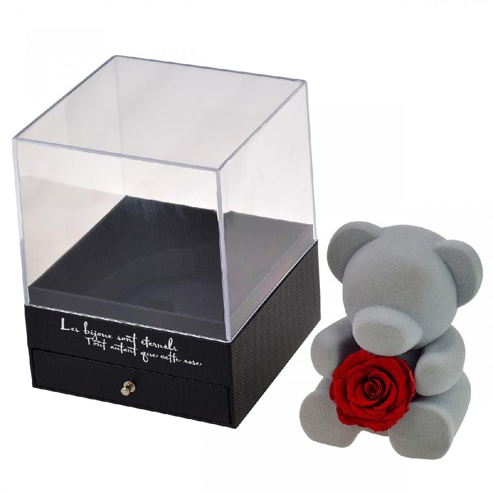 So Charm Boite à Bijoux Ourson Décorée D'une Rose éternelle - Stabilisée Rouge