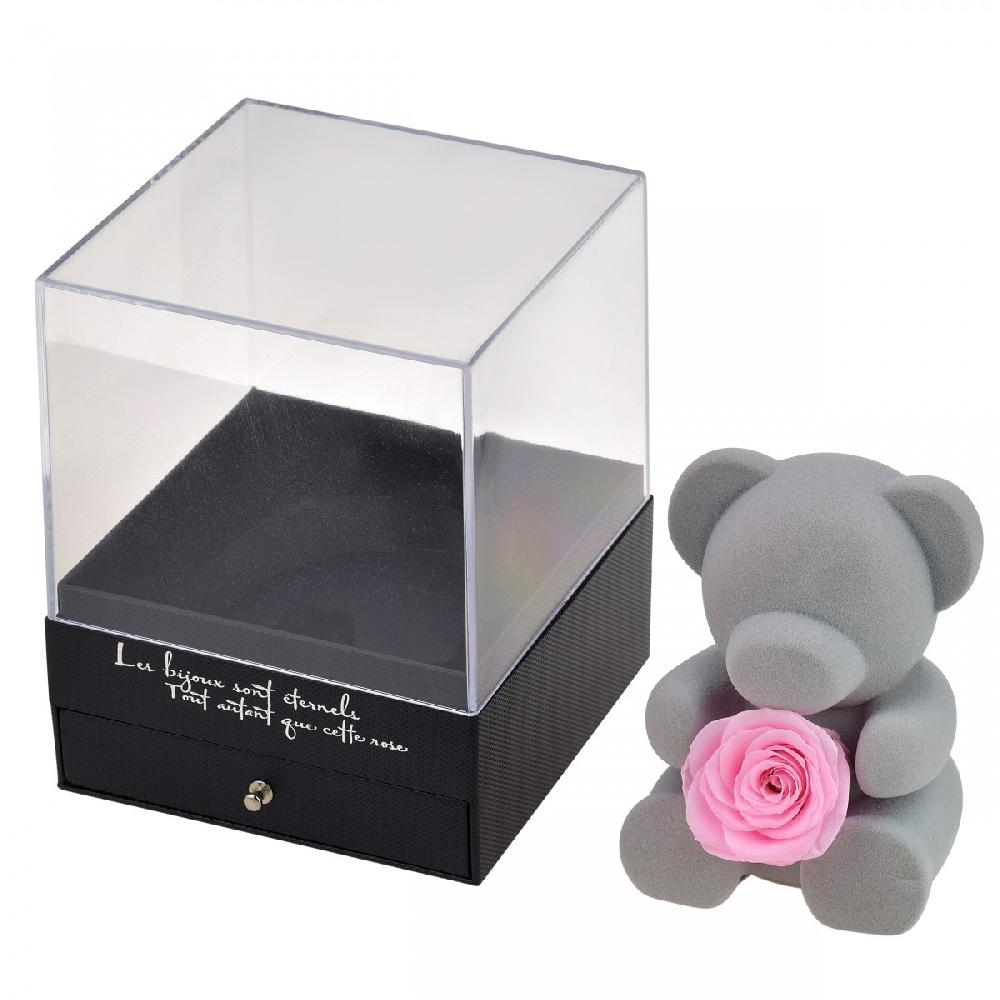 So Charm Boite à Bijoux Ourson Décorée D'une Rose éternelle - Stabilisée Rose