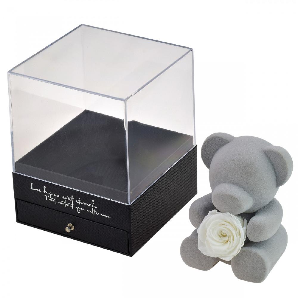 So Charm Boite à Bijoux Ourson Décorée D'une Rose éternelle - Stabilisée Banche