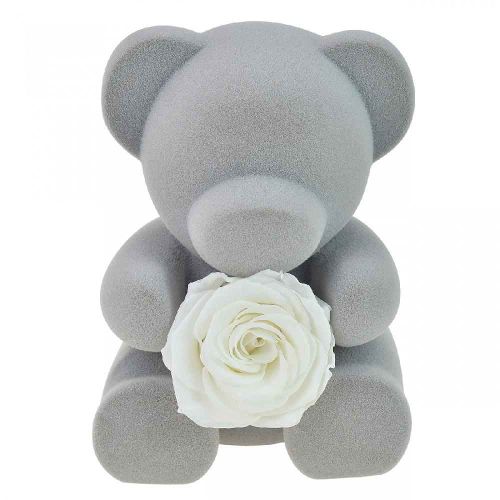 So Charm Boite à Bijoux Ourson Décorée D'une Rose éternelle - Stabilisée Banche