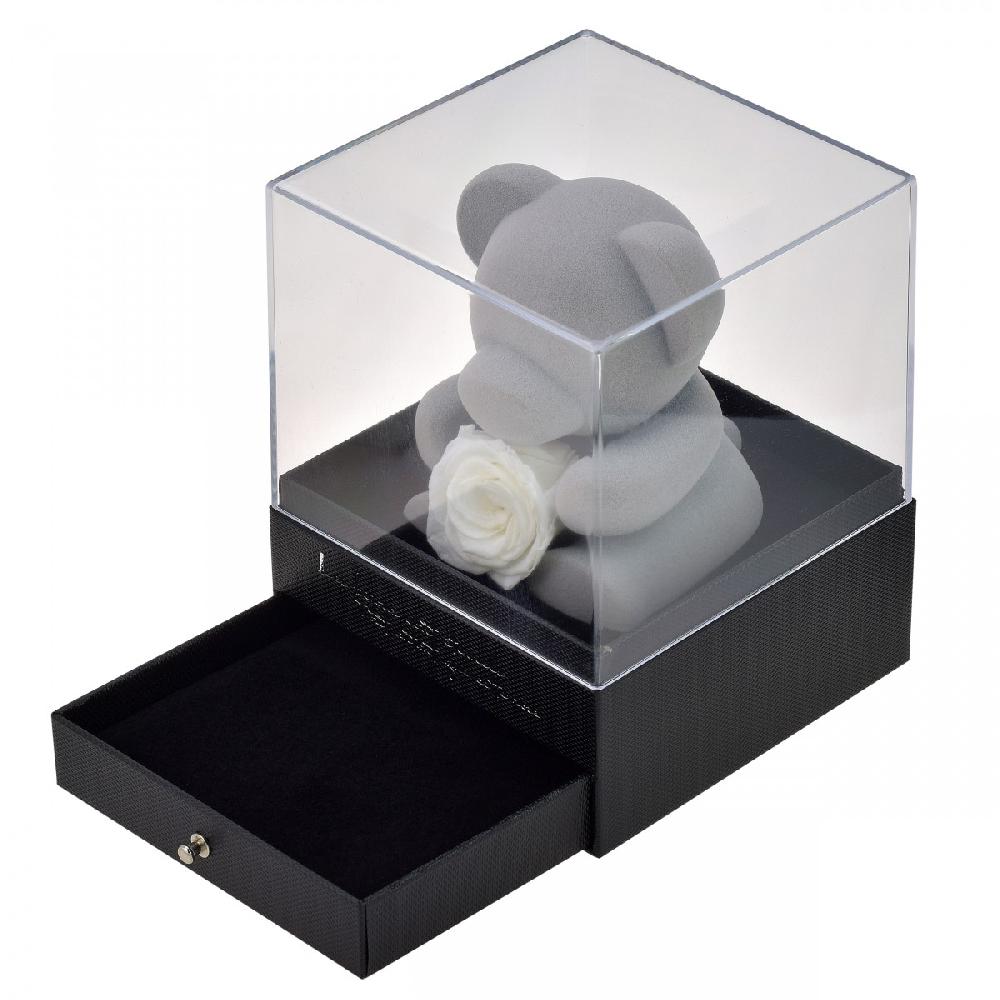 so charm Boite à bijoux ourson décorée d'une rose éternelle - stabilisée banche