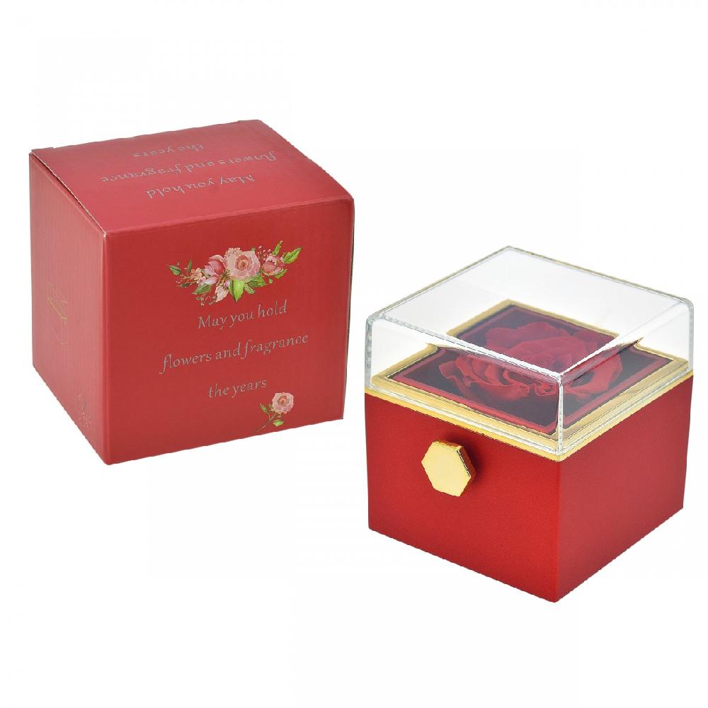 So Charm Boite à Bijoux Surprise Décorée D'une Rose éternelle - Stabilisée Rouge
