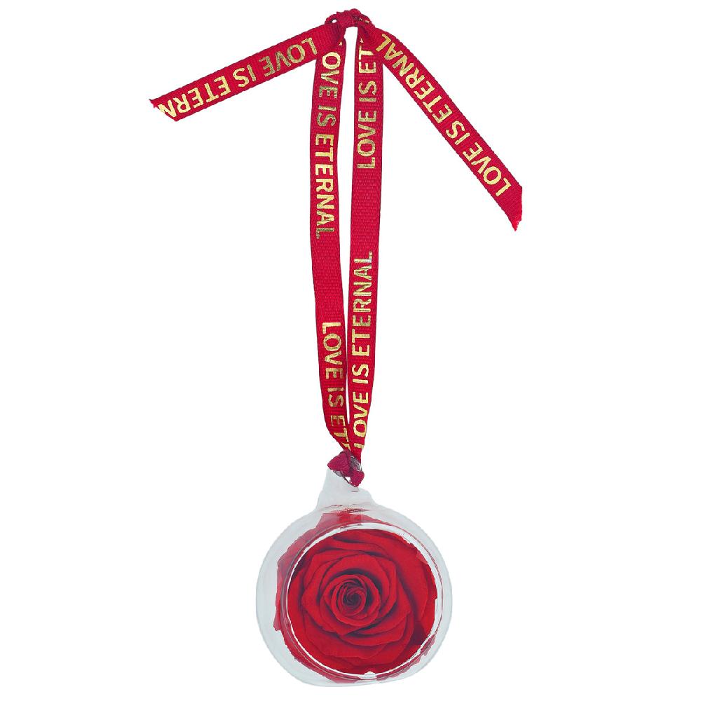 so Charm Boule En Verre Décorée D'une Rose éternelle Rouge